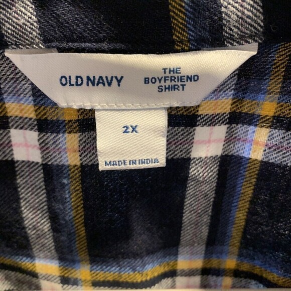 Old Navy Womens Plus Size 2X Multicolor Plaid The Boyfriend Shirt Button Blouse - Picture 4 of 5